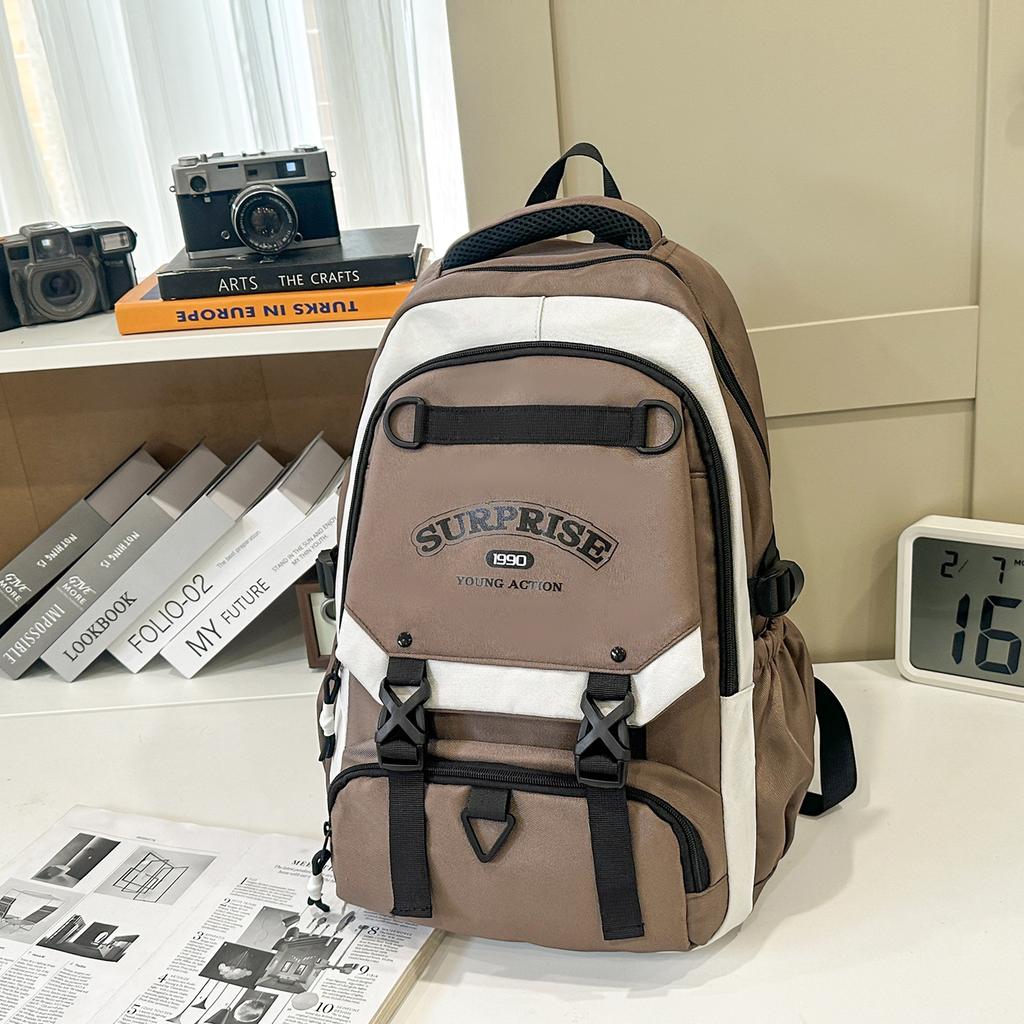 Schoolbag new trendy cool backpack large capacity male contrasting color versatile junior high school student schoolbag female casual backpack