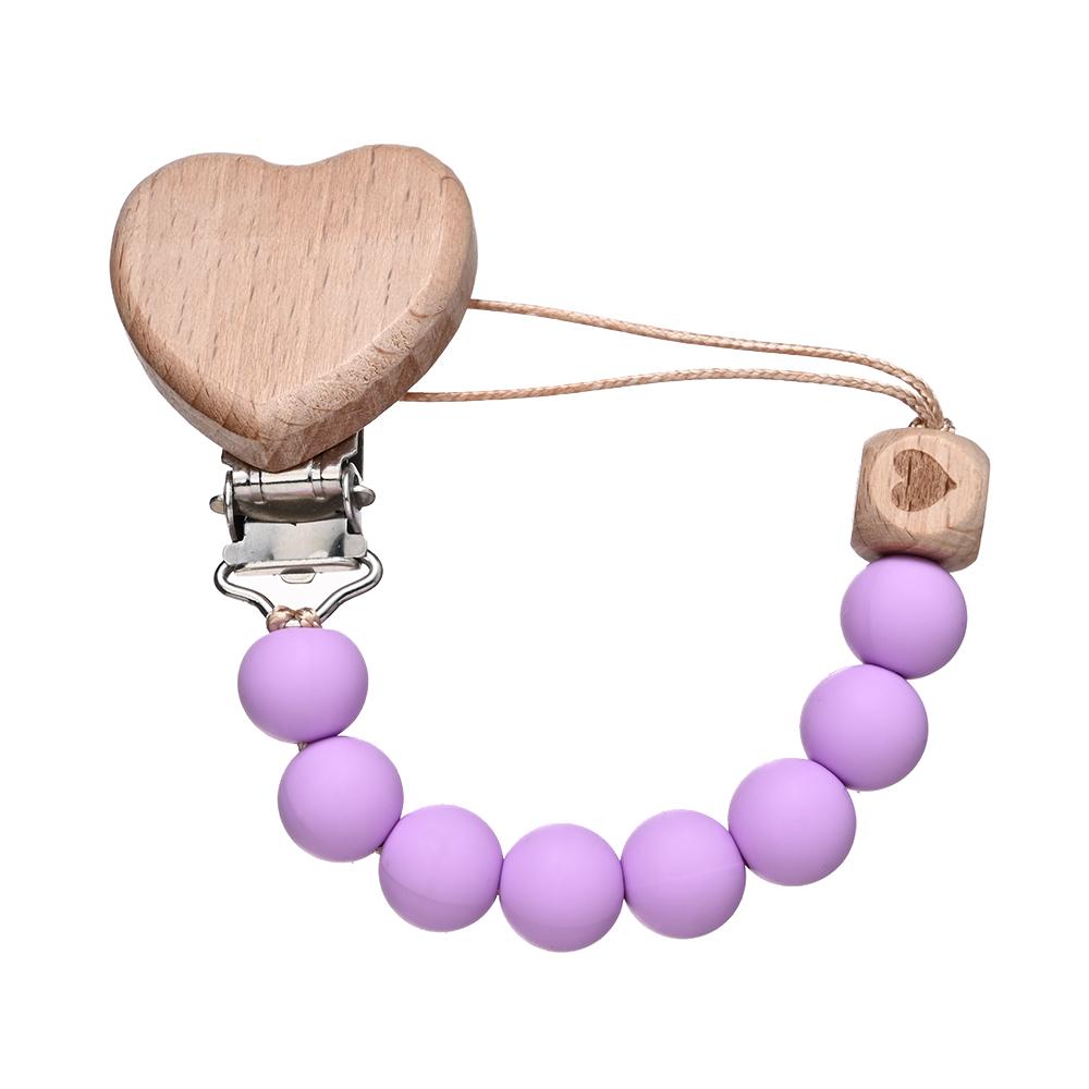 Pendant for Newborn Toys Gift New Beech Wooden Heart Beads Baby Pacifier Chain Clip Silicone Beads Dummy Nipple Holder Teether