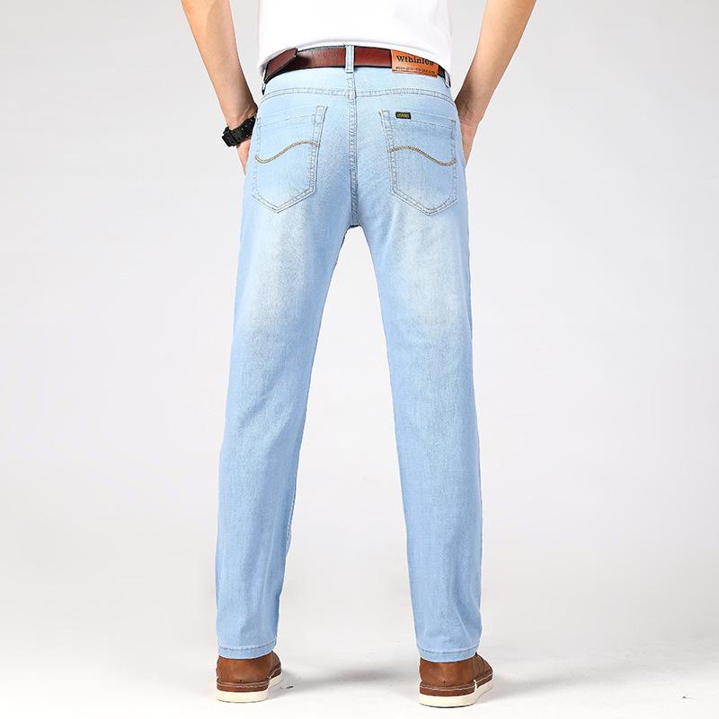 Summer denim trousers for men - relaxed straight-leg fit in light blue, trendy casual long trousers in a lightweight style