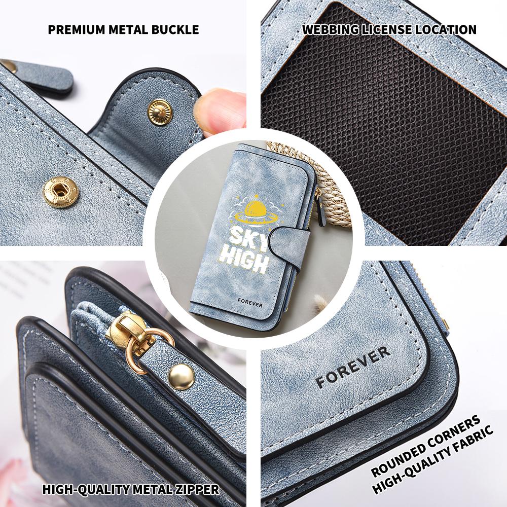 Sky High UFO Print Long Purse Multi Slot Card Holder Fashion Zipper Wallet for Daily Use