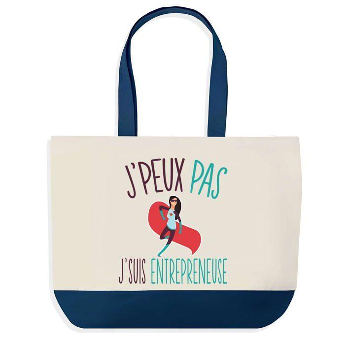Sac cabas - PLANETEE - J'peux pas Entrepreneuse - fond bleu - coton - 40 x 45 cm