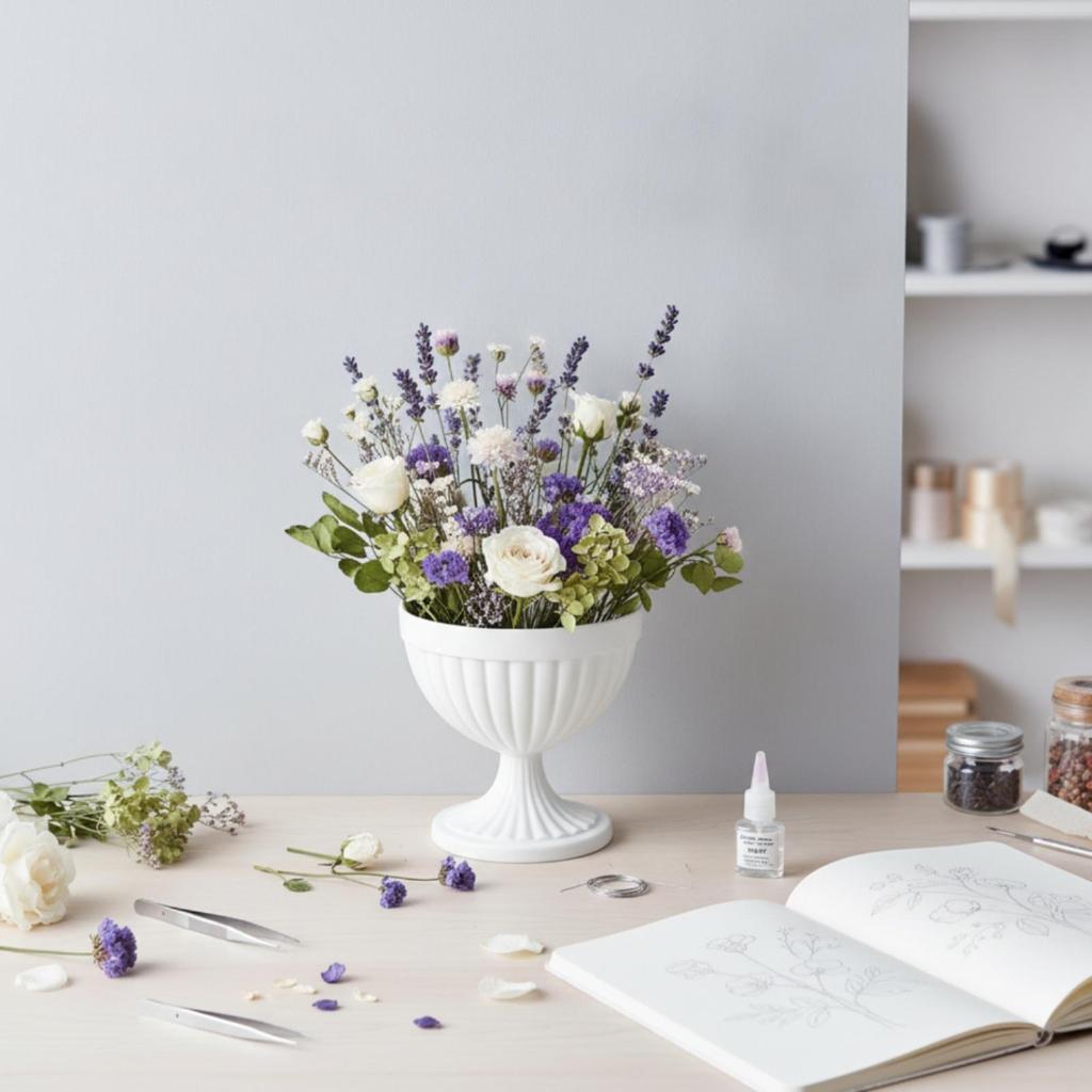 Flower Vase with Pedestal Fluted Decorative Ribbed Urn for Florists, Crafters, Home Decor,