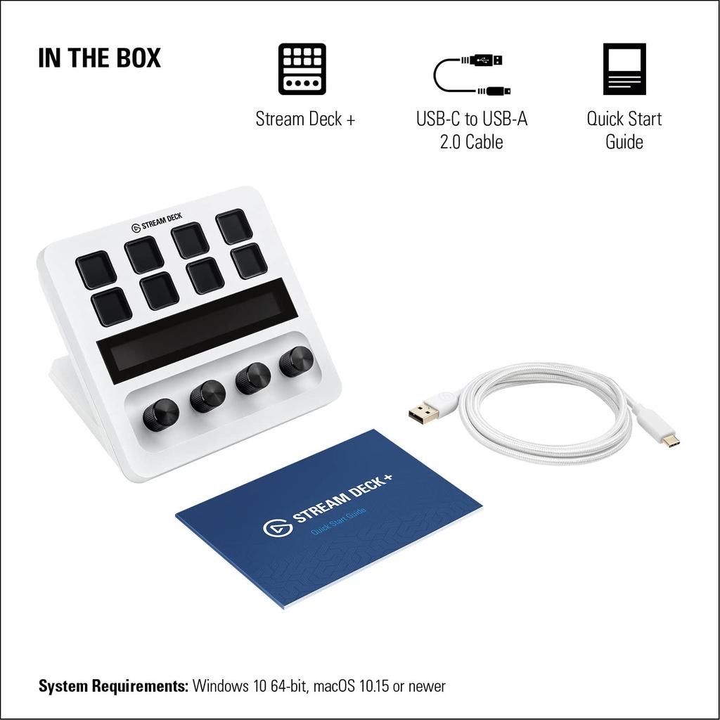 Elgato Stream Deck, bílý audio mixážní pult, produkční konzole, studiový ovladač, tvůrce obsahu pro streamování her s přizpůsobitelným dotykovým ovladačem a...