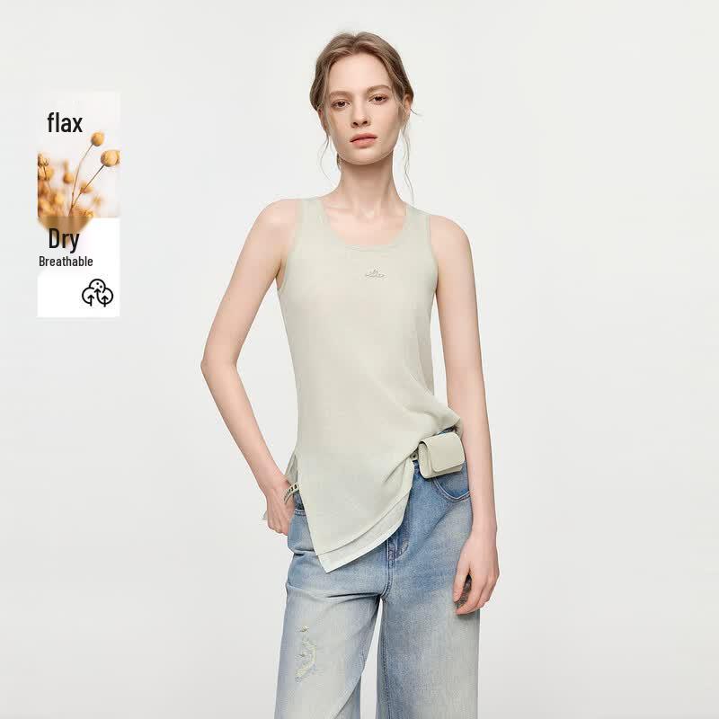 ELLE Women s Spliced Linen Camisole Top L