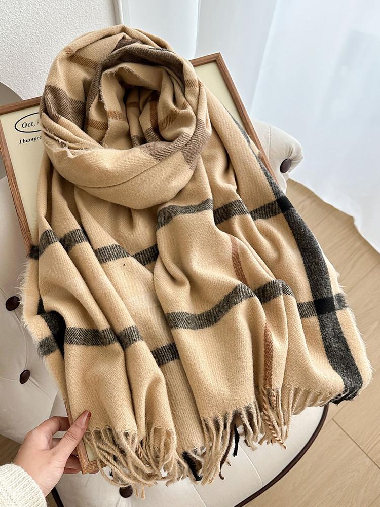 Women Winter Knitted Scarf Headscarf Lady Men Casual Double Sided Plaid Tassel Scarve Male Foulard Wrap Shawl New Unisex Korean