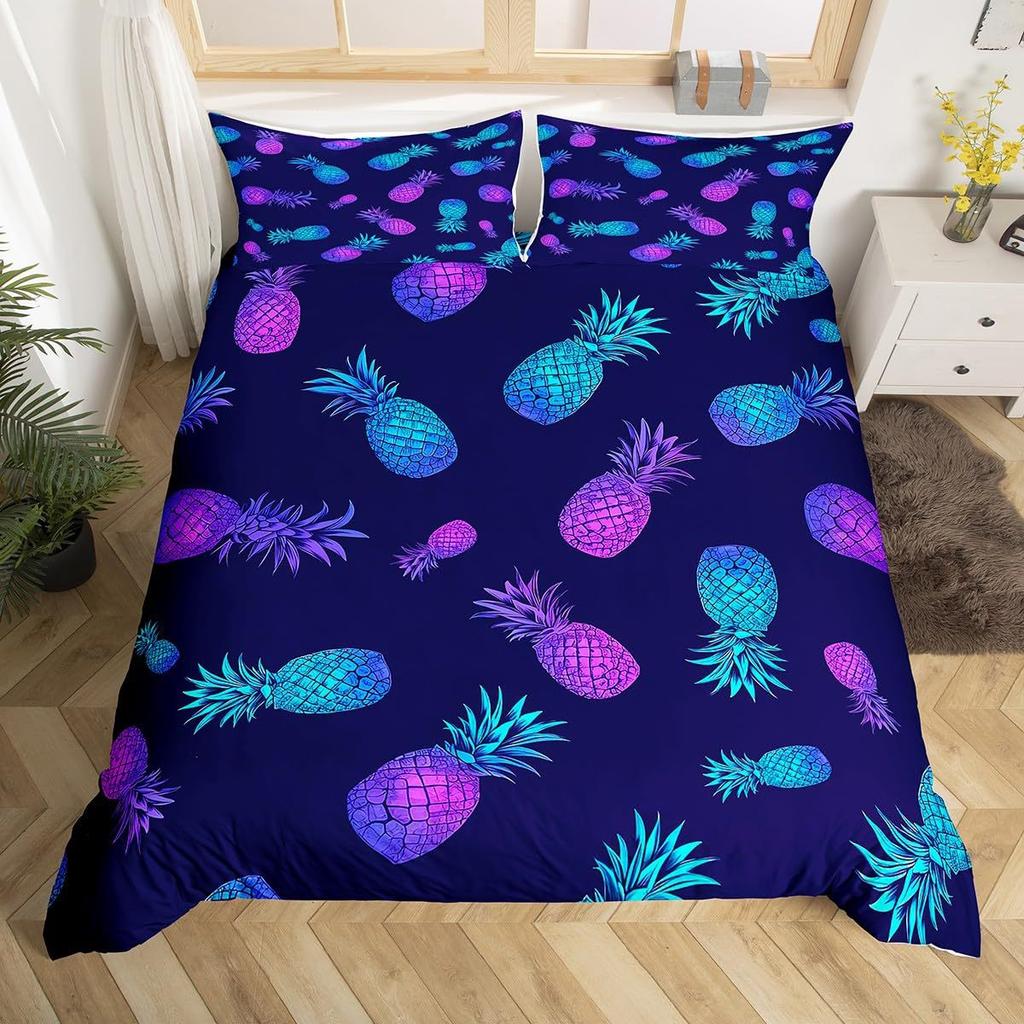 Pineapple Duvet Set Tropical Fruit Beach Print Bedding Set Teen Bedroom Decoration Three-Piece Set