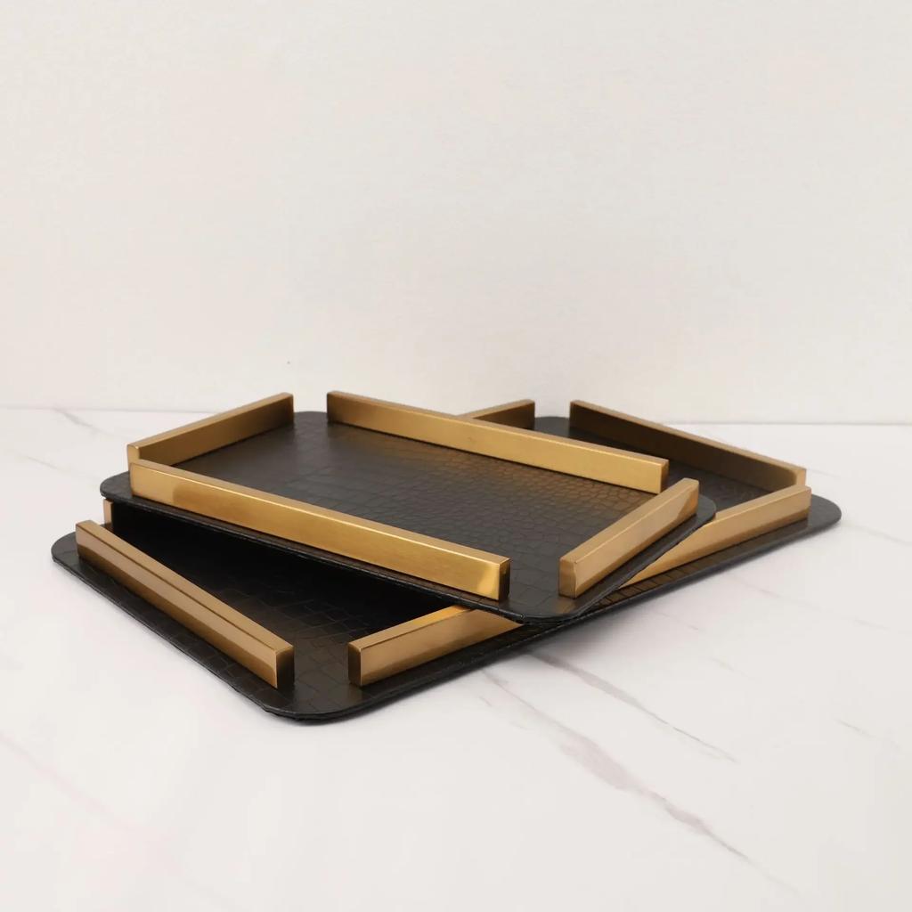 W European-style minimalist metal leather storage tray soft decorations living room coffee table study model room crafts ornamen