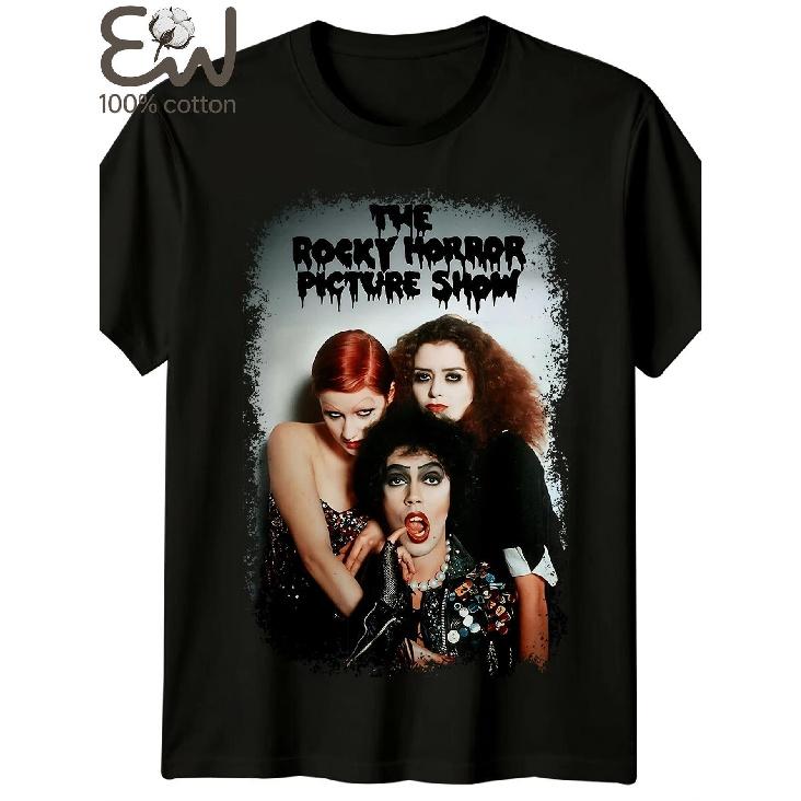 The Rocky Horror Picture Show 1975 Vintage T-Shirt - Heavyweight 220gsm Cotton Retro 70s Iconic Movie Costume Party Outfit with Janet, Rocky & S чёрный