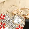 Keychain Pendant Heart Shape Charm Key Holder with Enamel Flower Design Lightweight Anti-Oxidation Durable Lobster Clasp Keyring