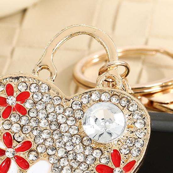 Keychain Pendant Heart Shape Charm Key Holder with Enamel Flower Design Lightweight Anti-Oxidation Durable Lobster Clasp Keyring