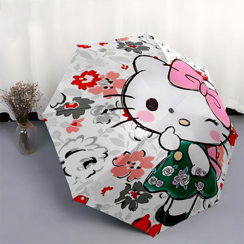 1pc Hello Kitty Floral Print Automatic Opening Folding Umbrella with 8-Rib Iron Frame - Perfect for Outdoor Use, Festive Gifts, Travel, Daily Use, and