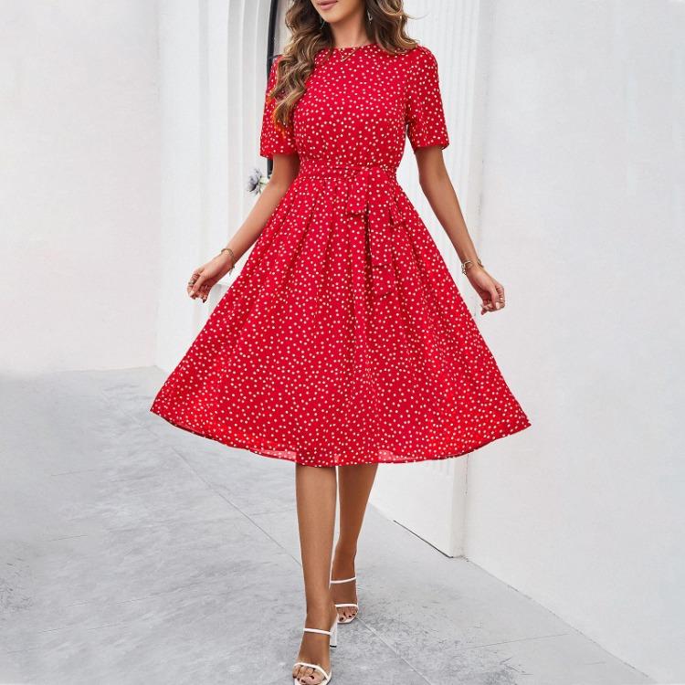 Women European American Polka Dot Lace Up Dress Diyun Spring Summer Collection Fashion Trendy
