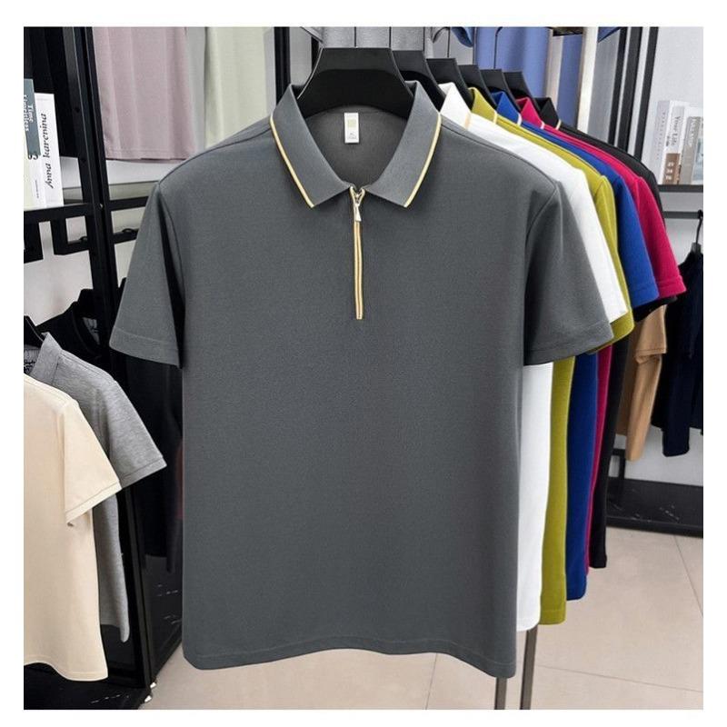 

Men s Black Polo Shirt Half-Zip Neck Contrast Piping Short-Sleeve Casual Top L сірий