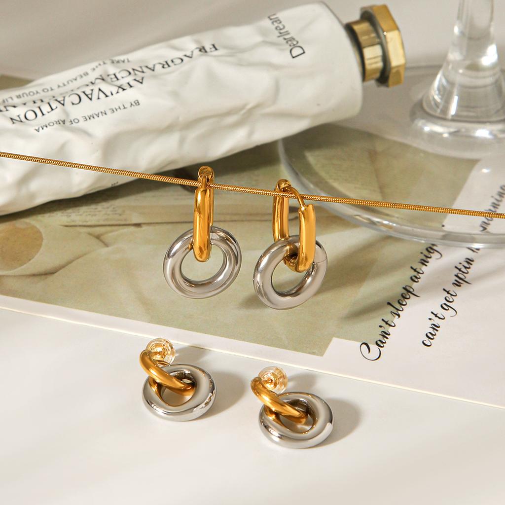 Light luxury high-end ear buckles, non-fading stainless steel earrings, color-block stud earrings for women