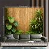Tappezzeria Giardino Tropicale Piante Verdi Recinzione di Bambù Appeso a Parete per Decorazione Soggiorno Camera da Letto Arte Paesaggistica Zen Naturale Stampa per la Casa