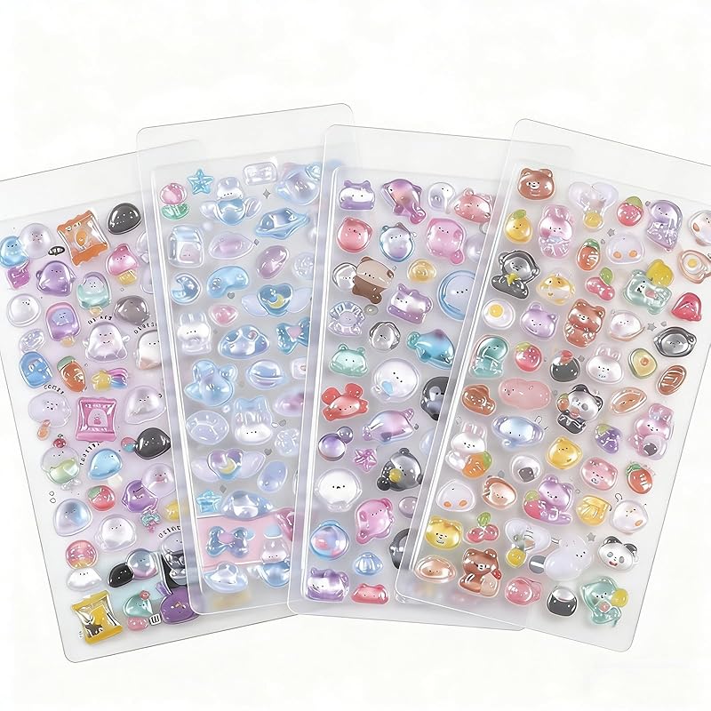 BTtime 3D Stickers, Set of 4, Sparkly Reward Stickers for Planners, Albums, DIY, and Cell Phone Decorations, Craft Supplies