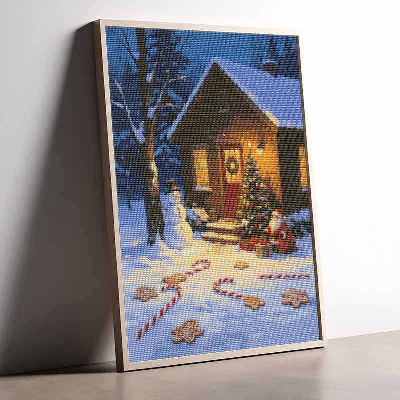 DIY 5D Diamond Painting Kit Snowy Christmas Cabin Full Drill Rhinestone Art Canvas Relaxing Creative Craft for Home Wall Decor Gift