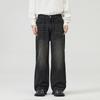 Simple Men's Denim Pants Casual Washing Solid Color Menswear Bottom Middle Waist Straight Wide Leg Loose Male Jeans 2025 Spring Autumn