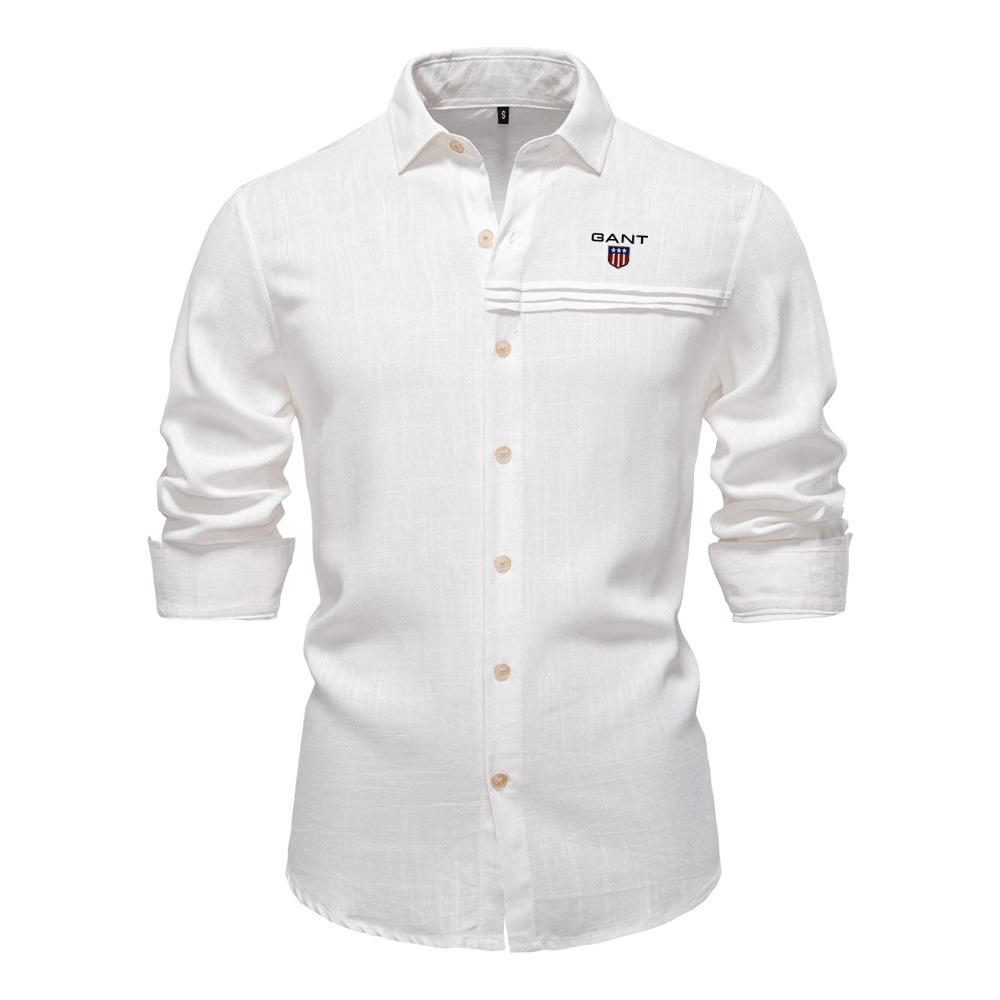 

Gant 2025 Весна/Лето Вышитая Новая Мужская Деловая Повседневная Рубашка Однотонная Рубашка Большого Размера С Длинным Рукавом Для Мужчин S