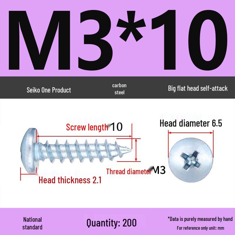 Galvanized M3 Phillips Flat Head Self-Tapping Wood Screws, High-Strength, Large Head