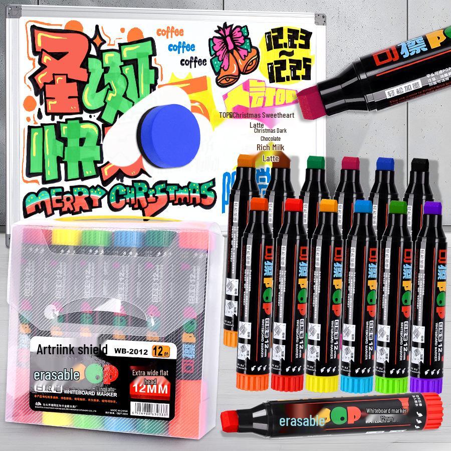 Shield 12mm Wide Tip Whiteboard Marker - Erasable, Refillable, Water-Based Pen for Teachers and Drawing Boards
