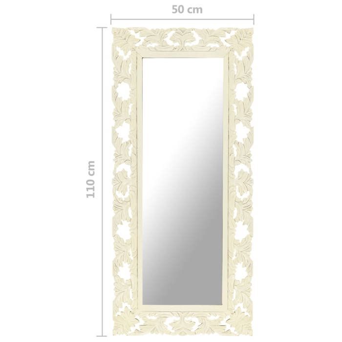 VidaXL Hand-carved Mirror White 110x50cm Solid Mango Wood