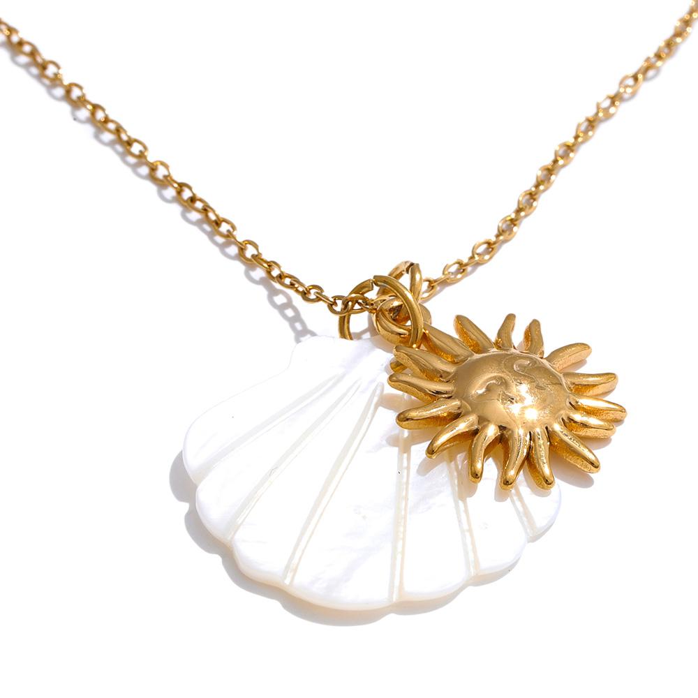 Yhpup Summer Ocean Style Shell Starfish Conch Pendant Necklace 18K Gold Color Plated Waterproof Charm Jewelry Gift