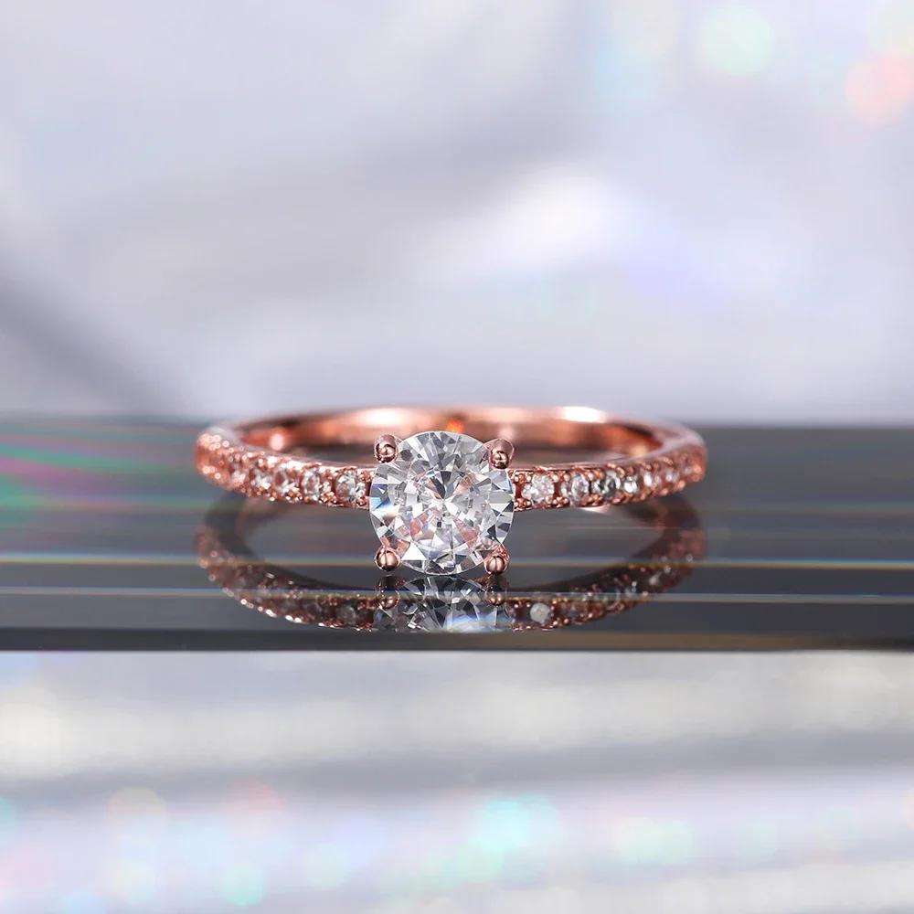 Huitan Wedding Band Eternity Rings Women Brilliant Round Zirconia Luxury Engagement Rings Thin Elegant Female Jewelry