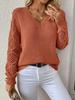 Spring/Autumn Long Sleeve Hollowed Out Knit Sweater Women's Pullover Crochet Flower Pile Loose V-Neck Base Top
