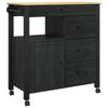 Kitchen Trolley MONZA Black 84 X 40 X 88.5 Cm Solid Pine Wood