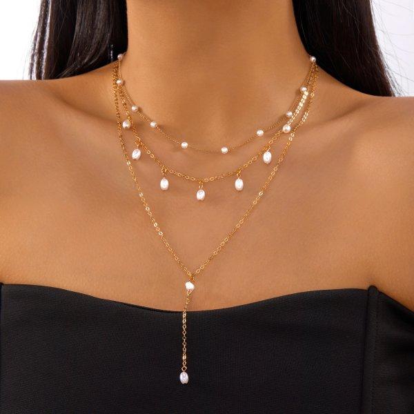 Vintage Gold Color Long Chain Water Drop Necklaces for Women Simple Metal Zircon Sun Geometric Tassel Choker Aesthetics Jewelry