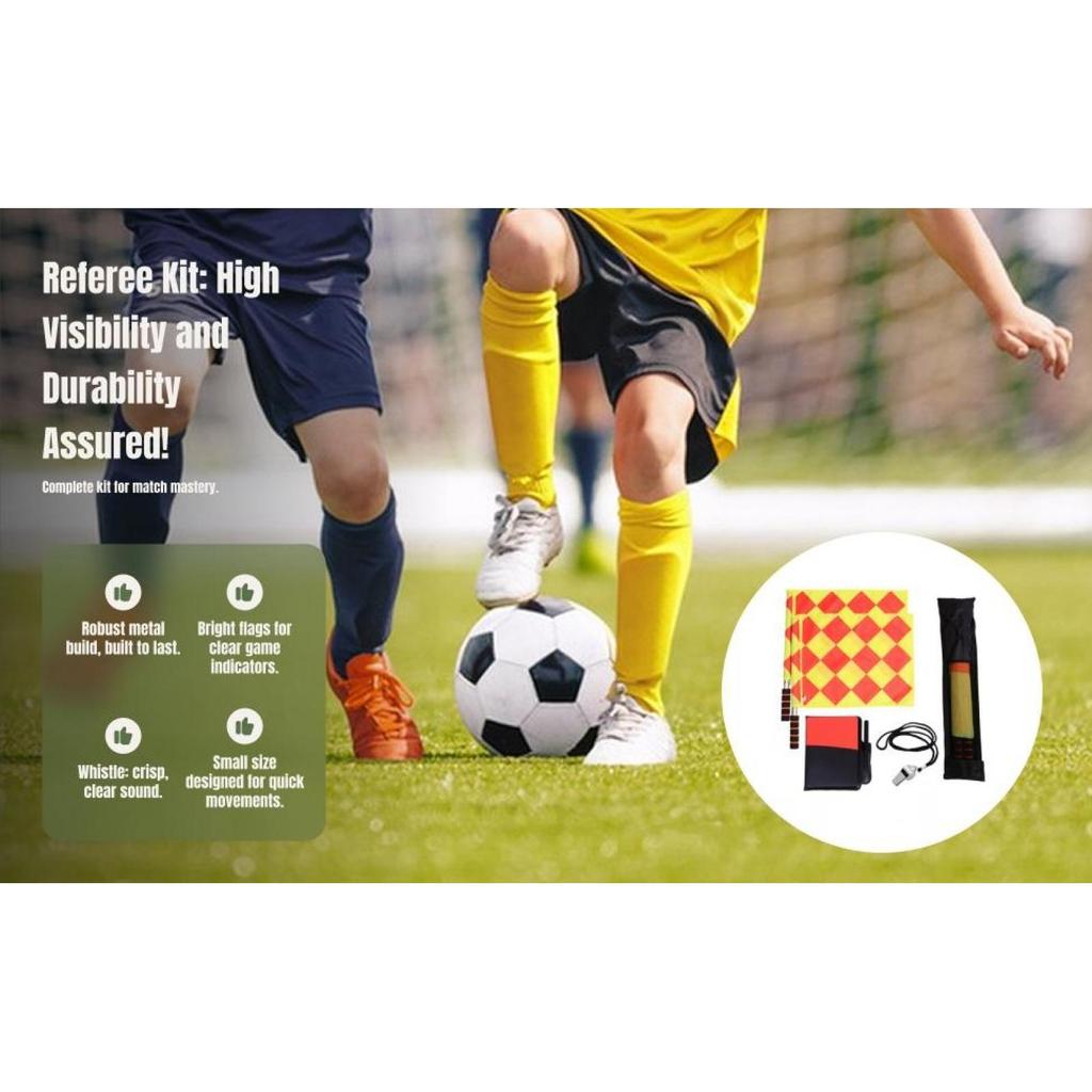 Soccer Referee Flags Kit Accessories Set Whistle Sponge Handle Notebook