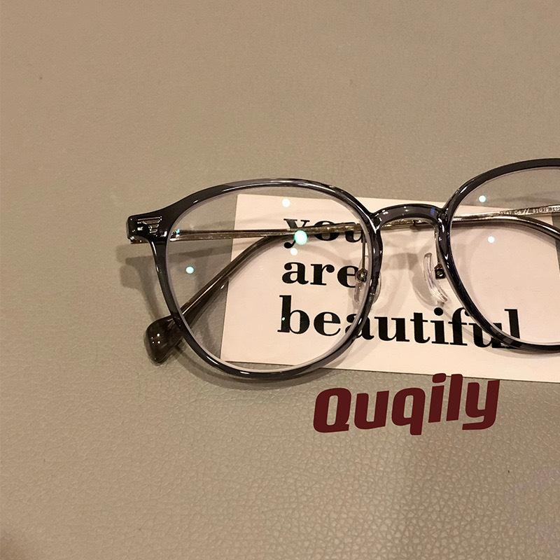 With Coconut Gray Myopia Glasses Retro Schoolgirl Looking Thin Cold Tea Round Frame Plain Glasses 01247