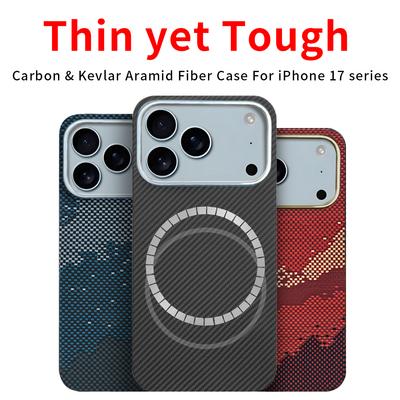For Iphone 17 Pro Max /iphone 17 Pro Aramid Fiber Case Carbon Kevlar  Fabric Thin Hard Cover Magnetic Balck Slim Light Red 600d