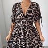 New elegant leopard print v-neck long dress, European and American