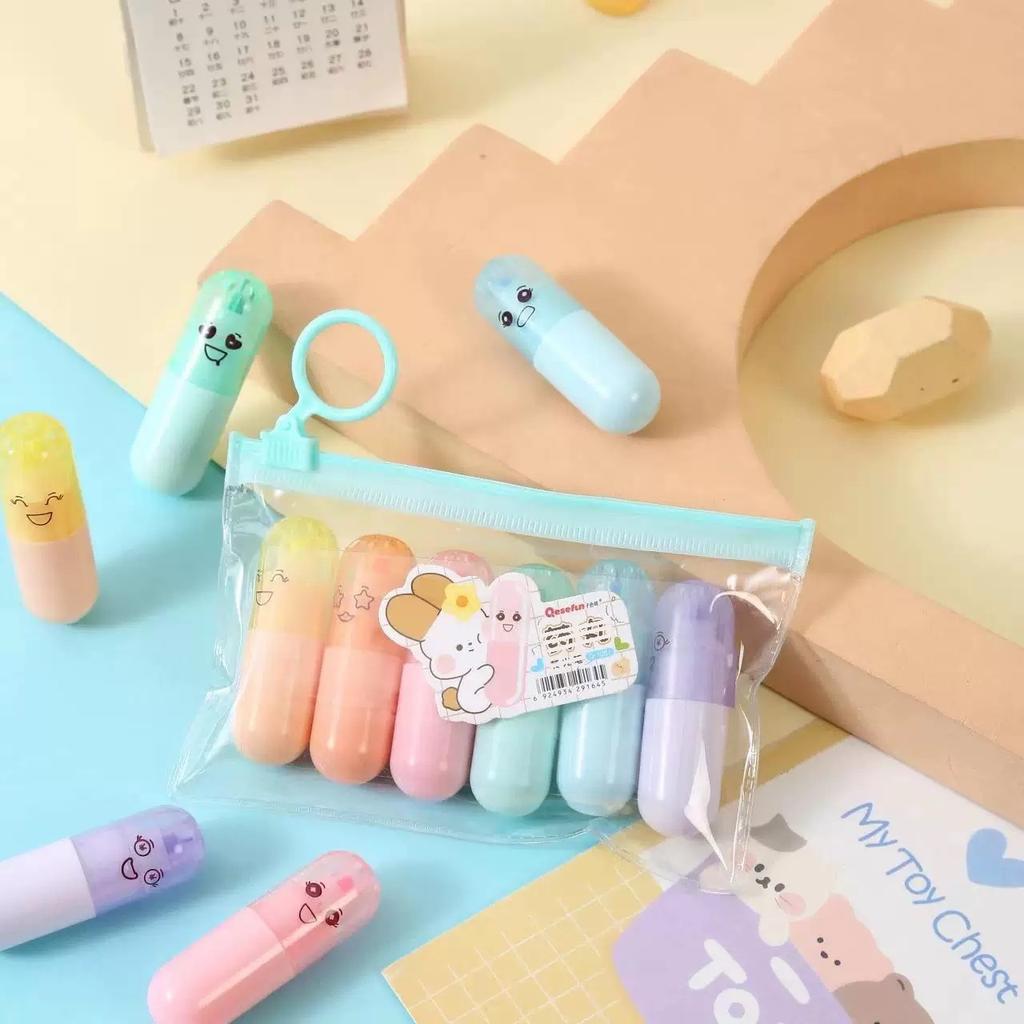6 Pcs Mini Cute Capsule Highlighters Pastel Markers for Notes Drawing Journaling School Office Supplies