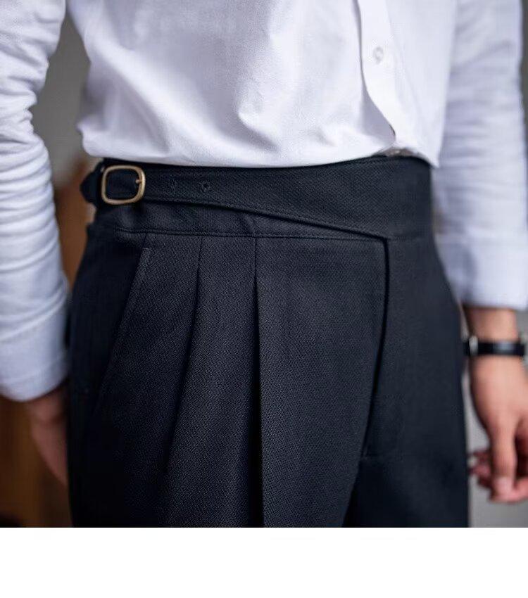 Herren Italienische Neapolitanische High-Waist Gerade Hose: Britischer Retro-Stil für Frühling & Herbst
