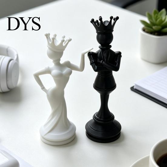 Modern Sculpture 2 Pcs Chess King And Queen Statue, 3D Printed Abstract Pieces Figure, Piece for Living Room, Bookshelf, Office Cabinet Desk Decor