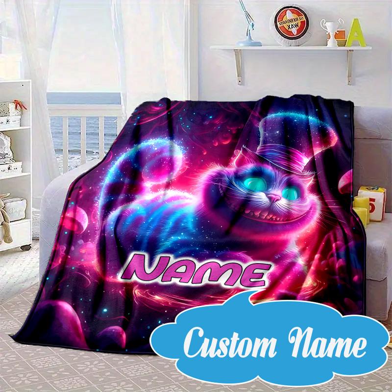Custom Name che-shire cat Blanket bed sofa Blanket Flannel Blanket for Camping, Hiking, Picnic Essentials,gift for Fan family