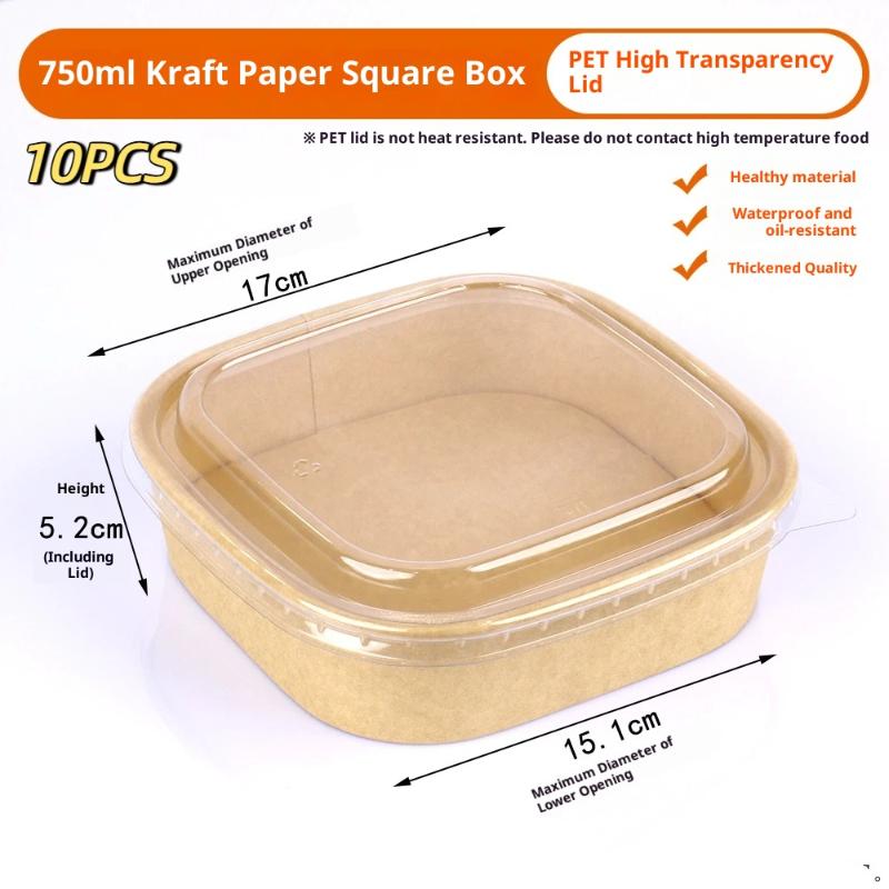 10Pcs Disposable Lunch Box Kraft Paper Square Lunch Box Fast Food Packing Boxes Paper Bowls With Lid Household Bento Boxes