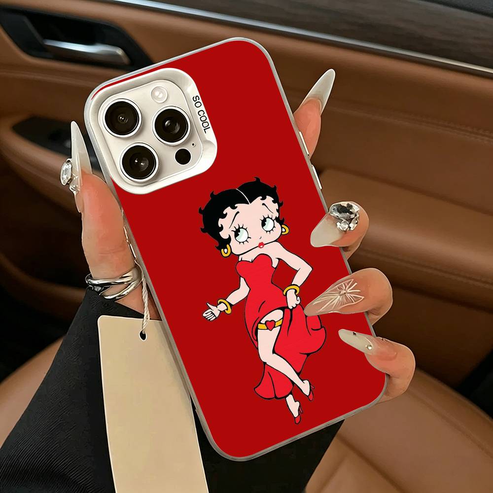 B-Betty Cute B-Boop Phone Case For iPhone 11 12 13 14 15 16Pro Max Plus white silver  Phone Cover iPhone16SE4