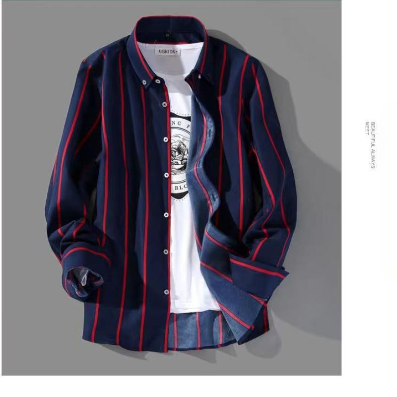 Nežehlivá pánská košile s potiskem - Košile s dlouhým rukávem a pruhy pro volnočasové a obchodní nošení - Módní slim fit košile společenské v korejském stylu