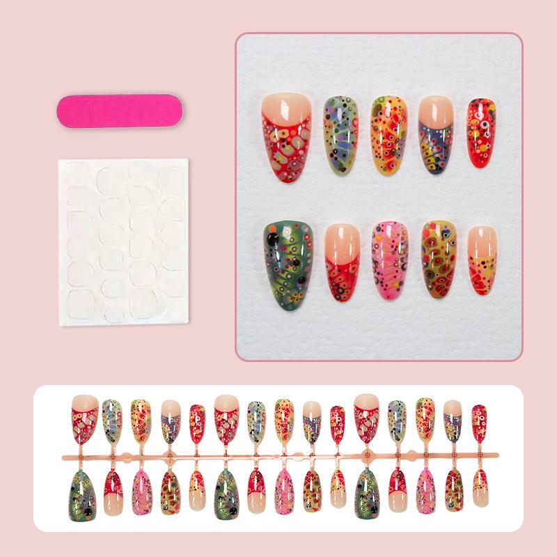 30PCS Colorful Polka Dot Press-On Almond Nails - High-End Hand-Applied Tips
