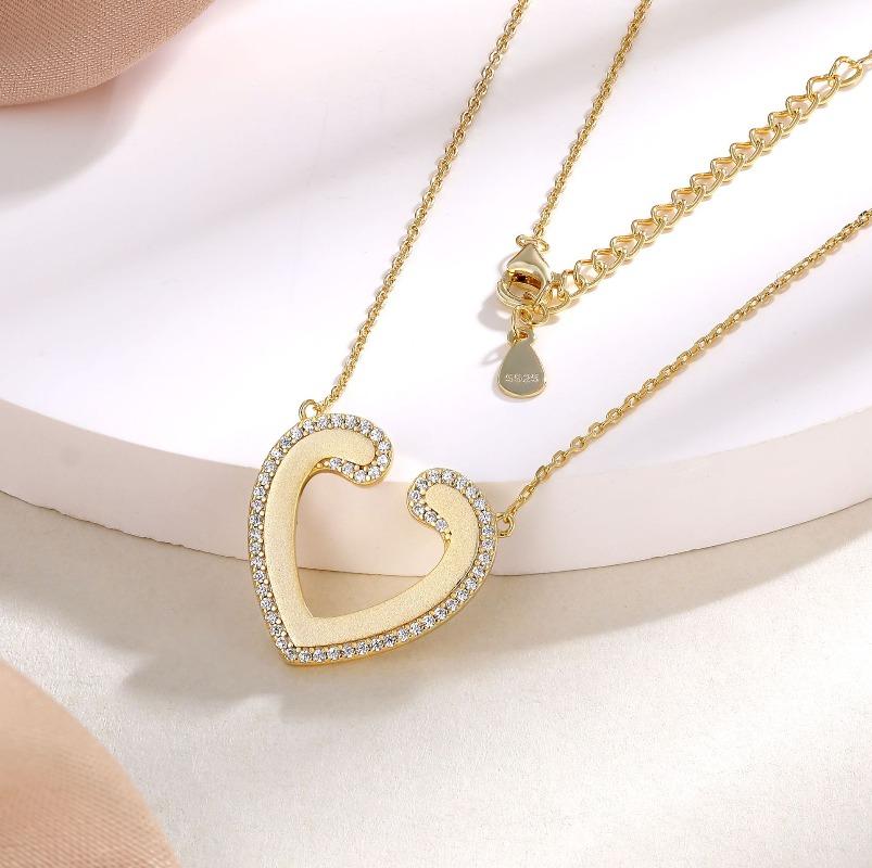 S925 Sterling Silver Ladies Alcohol Heart Pendant Gold Love Necklace
