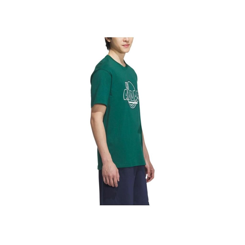 Adidas Neo Letter Print Pattern Breathable Casual Round Neck Short Sleeve T-Shirt Unisex Tops Green JD1433