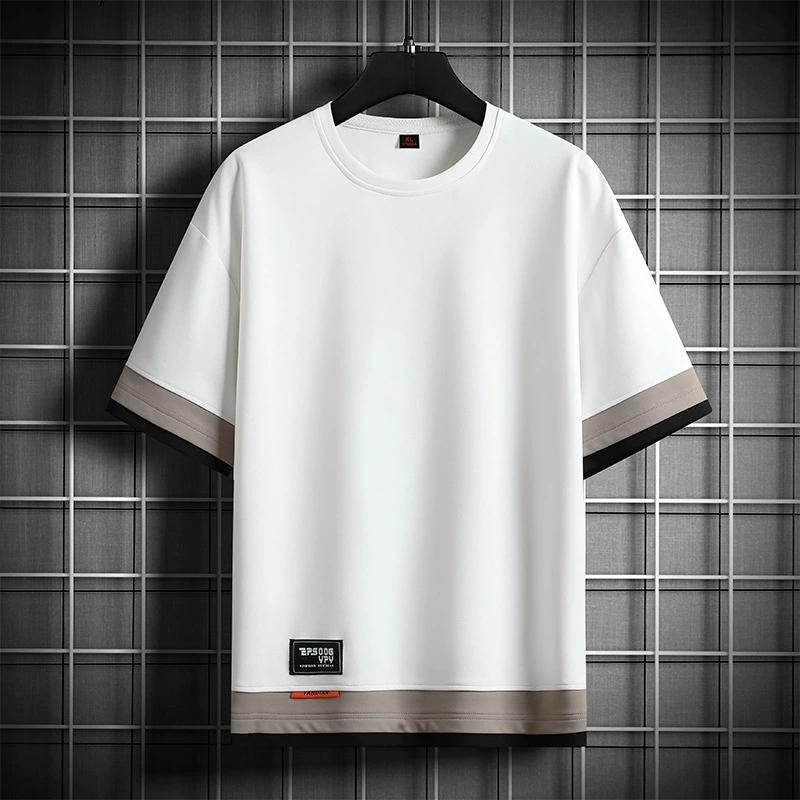 

Men s T-shirt Summer Japanese Trendy Youth Versatile Loose Half Sleeve Fake Two Piece T-shirt Men M белый