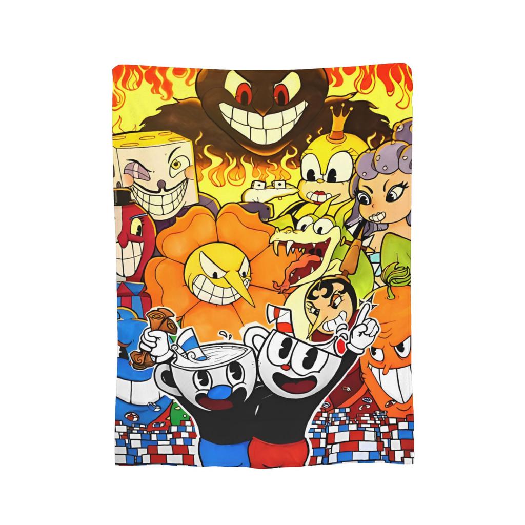 Cupheads And Mugman Blankets Flannel Game Lightweight Thin Throw Blankets for Bed Bedroom Quilt