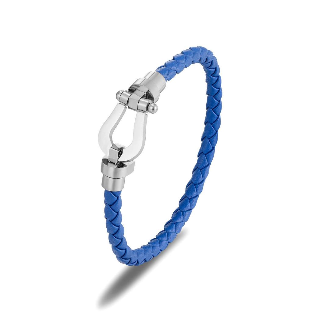 Pulsera de acero de titanio chapada en oro con hebilla de herradura, diseño en forma de U de acero inoxidable, trenzada para hombre y mujer, accesorio para parejas.