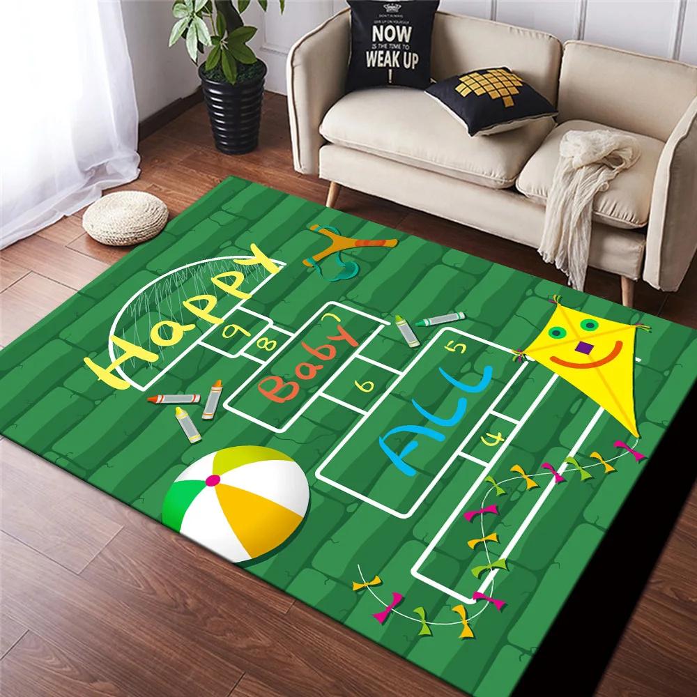 Kids Cartoon Playful Area Rug Colorful Hopscotch Number Animal Growth Chart Patterns Soft Decorative Carpet For Children's Room
