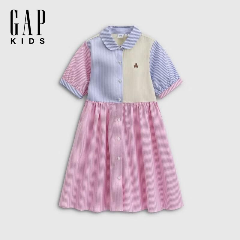 GAP Girls  Striped Bear Embroidery Short Sleeve Shirt Dress 120/60